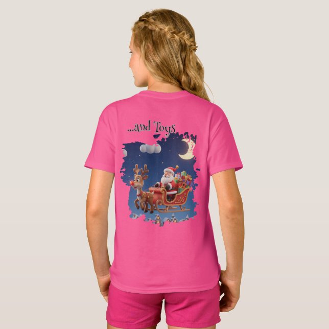 Girls' Santa Rudolph Christmas T-Shirt (Schwarz voll)