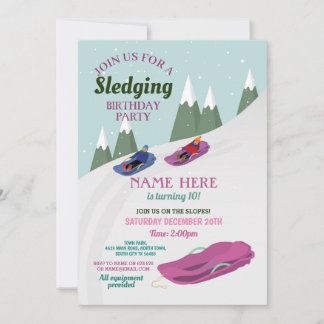 Girls Schlitten Geburtstagsparty Schnee Einladung