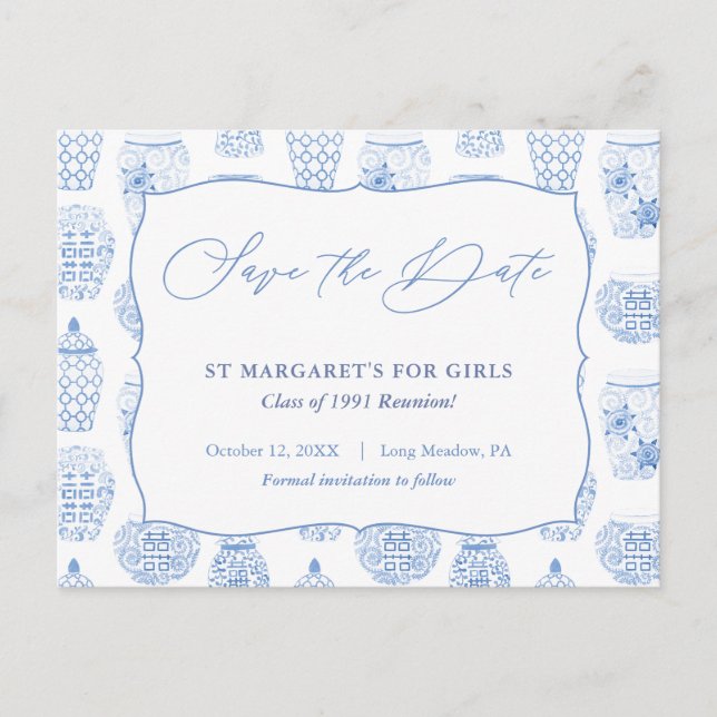 Girls School Ladys Uni Wiedersehen Save the Date Postkarte (Vorderseite)