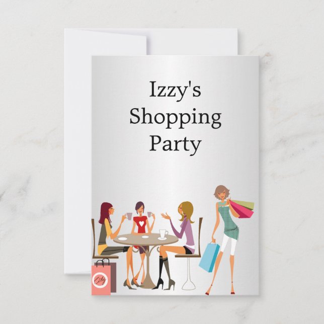 Girls Shopping Party Event Silver White Einladung (Vorderseite)