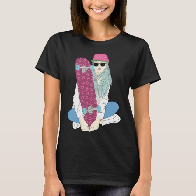 Girls Skate Skateboard Skateboarding Do A Kickflip T-Shirt (Vorderseite)