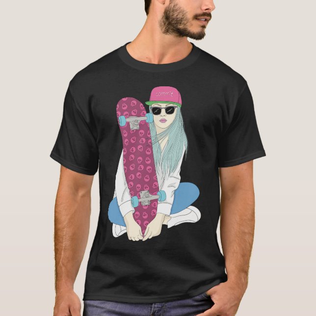 Girls Skate Skateboard Skateboarding Do A Kickflip T-Shirt (Vorderseite)
