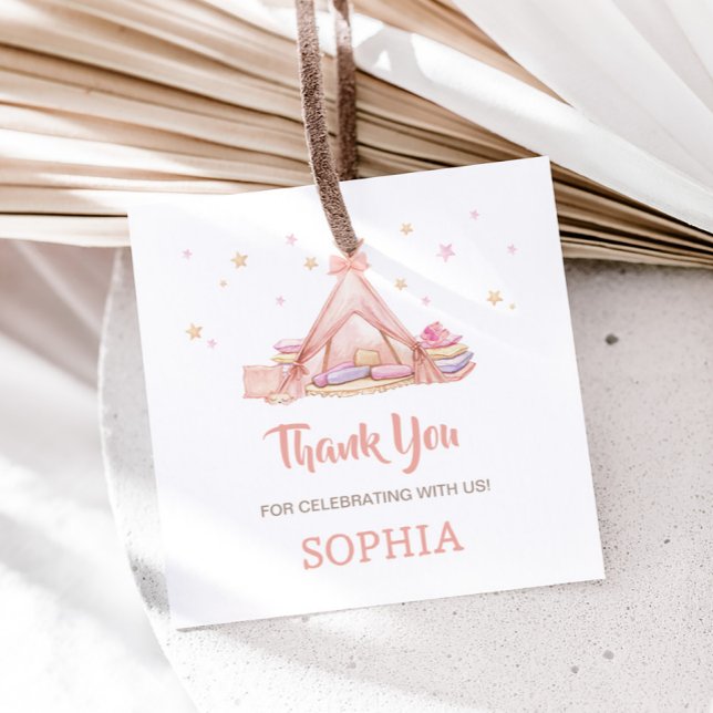 Girls Sleepover Party Geburtstagsparty Square Geschenkanhänger (Girls Sleepover Birthday Party Square Favor Tags)