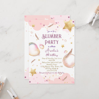 Girls Sleepover Pastel Pink Slumber Geburtstagspar Einladung