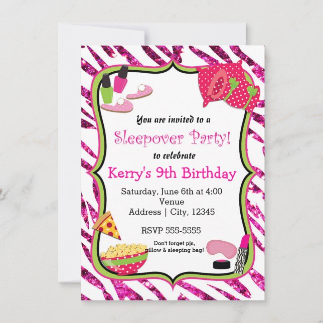 Girls Sleepover Slumber Party Einladung (Vorderseite)