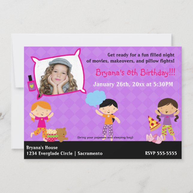 Girls Sleepover Slumber Party Foto Einladung (Vorderseite)