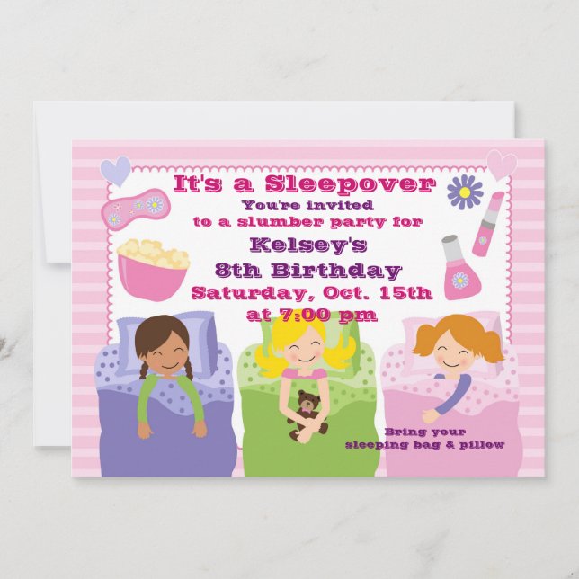Girls Slumber Party Sleepover Pajama Einladung (Vorderseite)