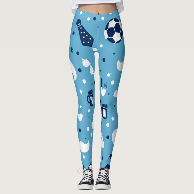 Girls Soccer Aqua Blue Ball Star Muster farbenfroh Leggings (Vorderseite)