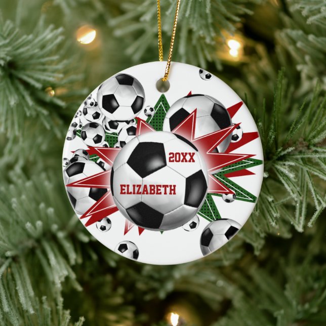 Girls Soccer Ball Blowout Keramikornament (Baum)