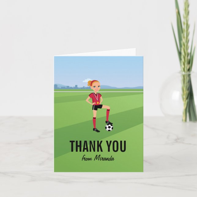 Girl's Soccer Game Danke-Card Dankeskarte (Vorderseite)
