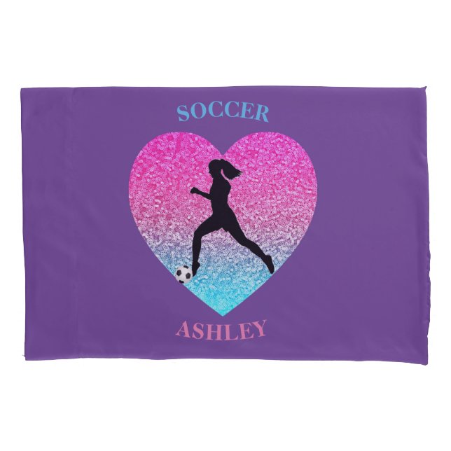 Girls Soccer Personalisiert Lila Pillowcase Kissenbezug (Vorderseite)