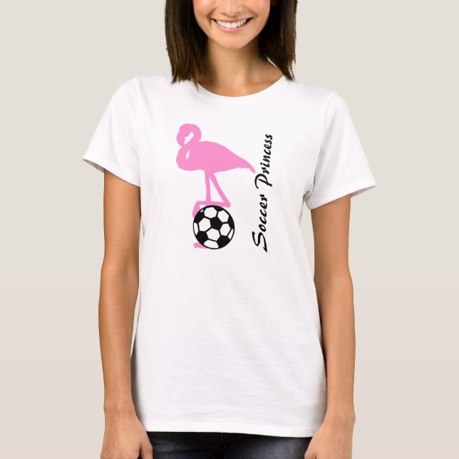 Girls Soccer Princess Pink Flamingo T-Shirt (Vorderseite)