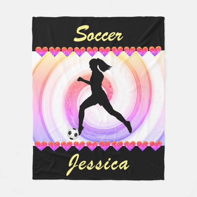 Girls Soccer Rainbow Wirbel und Glitzer Hearts Fleecedecke (Vorderseite)