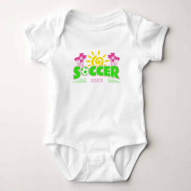 Girls Soccer Sunshine Palm Trees Baby Strampler (Vorderseite)