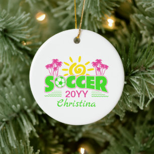 Girls Soccer Sunshine Palm Trees Keramik Ornament