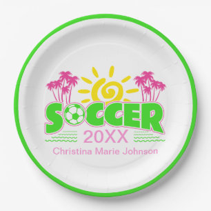 Girls Soccer Sunshine Palm Trees Pappteller