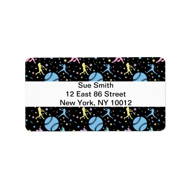 Girls Softball - Frauen Spieler mit Sternen Adressaufkleber (Vorne)
