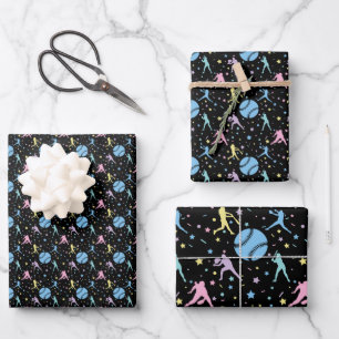 Girls Softball - Frauen Spieler mit Sternen Geschenkpapier Set