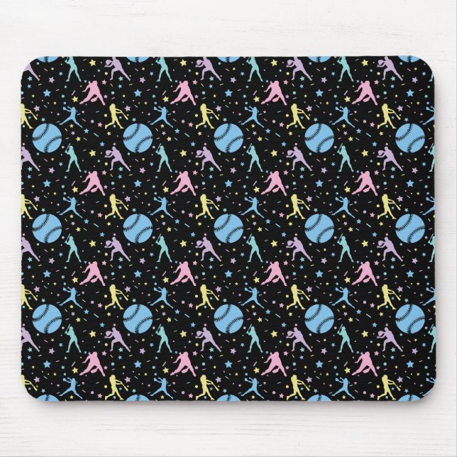 Girls Softball - Frauen Spieler mit Sternen Mousepad (Vorne)