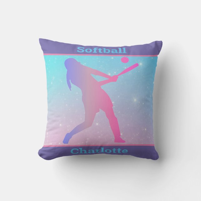 Girls Softball Pastel Throw Kissen (Vorderseite)