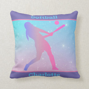 Girls Softball Pastel Throw Kissen