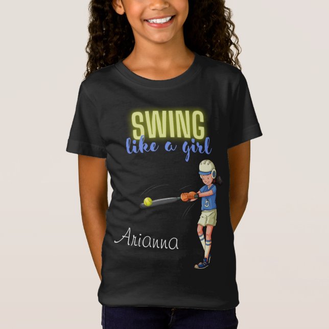 Girls Softball Player Swing Like A Girl Softball  T-Shirt (Vorderseite)
