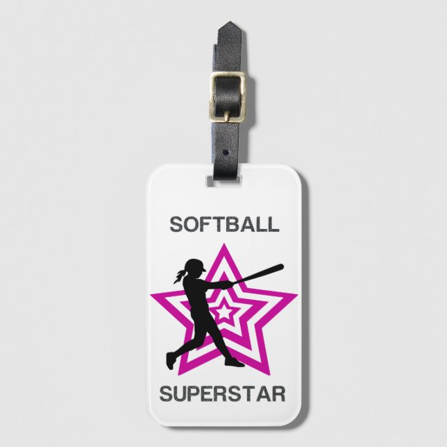 Girls Softball Superstar Gepäckanhänger (Vorderseite Vertikal)