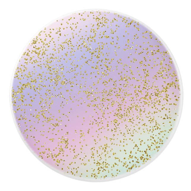 Girls Sparkle Rainbow Pastel Gold Glitzer Fantasy Keramikknauf (Vorderseite)