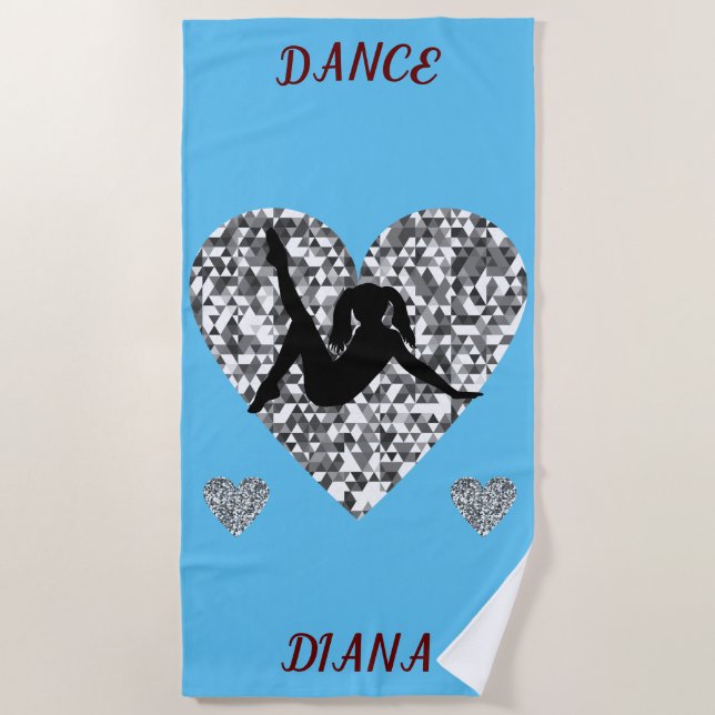 Girls Sparkling Silver Heart Dance Strandtuch (Vorderseite)