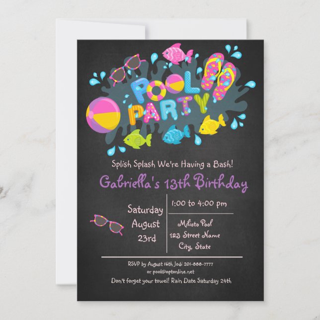 Girls Splash kommen in unser Bash Pool Party Einladung (Vorderseite)
