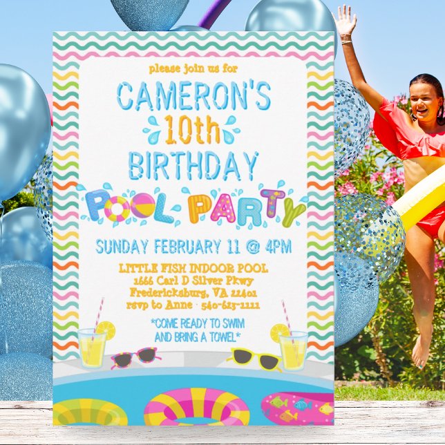 Girls Splash Pool Party Geburtstag Einladung (Colorful Girls Splash Pool Party Birthday Invitation)