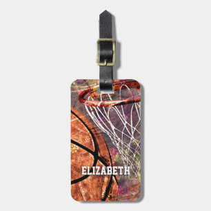 Girls Sports Basketball lila rosa ihren Namen Gepäckanhänger