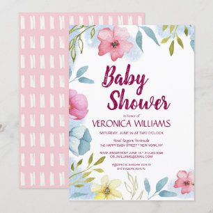 Girls Spring Floral Watercolor Babydusche Einladung