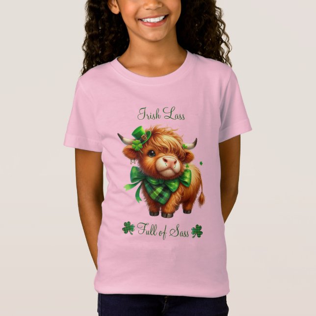 Girls St Patrick's Day Highland Cow T-Shirt (Vorderseite)