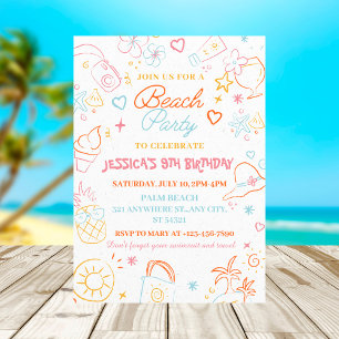 Girls Summer Party  Farbenfroher Strand zum Geburt Einladung