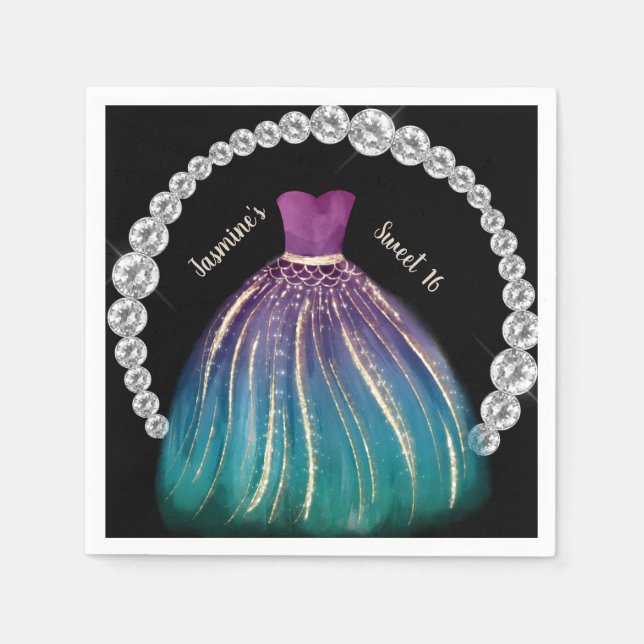 Girls Sweet 16 Ombre Dress and Rhinestones  Serviette (Vorderseite)