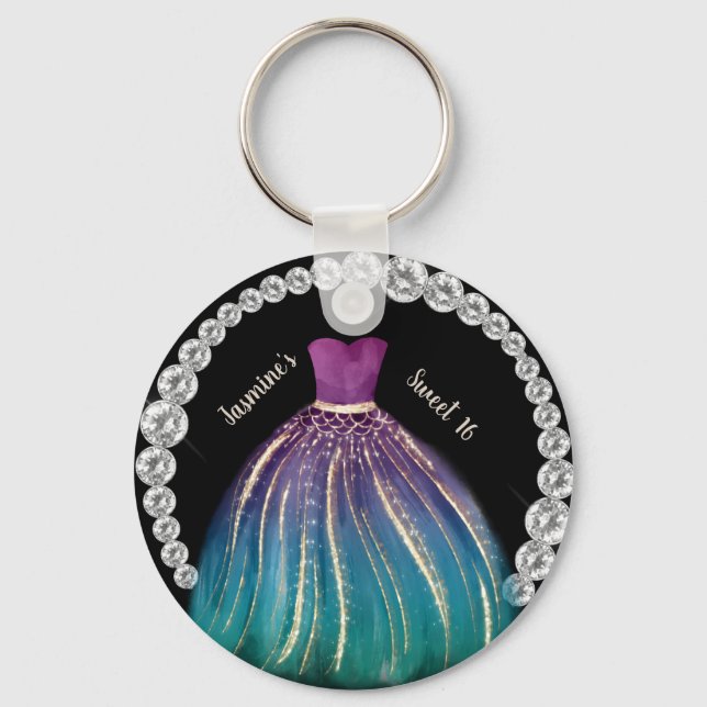 Girls Sweet 16 Ombre Kleid und Rhinestones Schlüsselanhänger (Vorderseite)