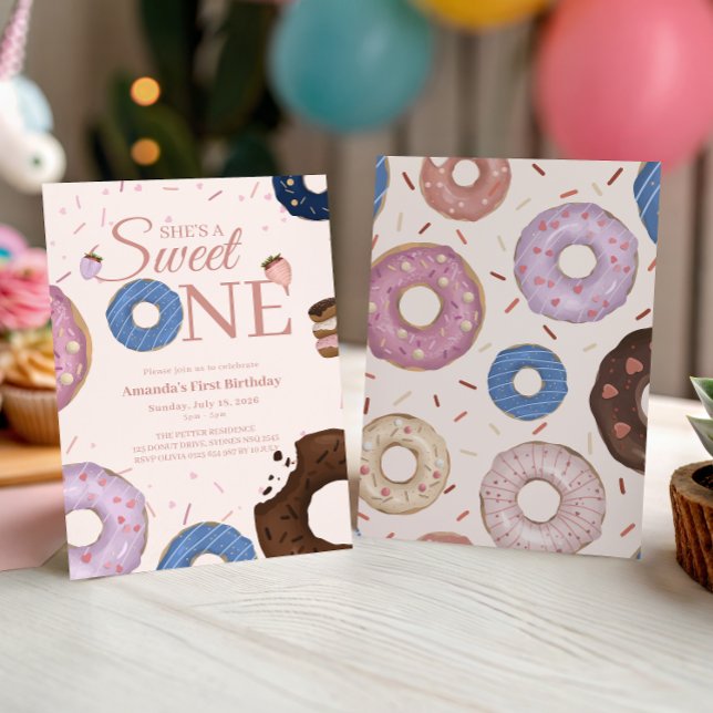 Girls Sweet ONE Donut Pastel Erster Geburtstag Einladung (Von Creator hochgeladen)