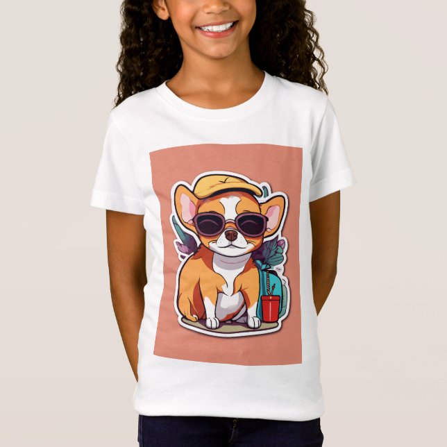 Girl's T-Shirt mit charmantem Welpenbild (Vorderseite)