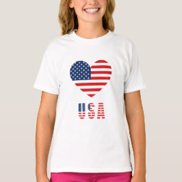 Girl's T - Shirt mit USA Flag Herz Design