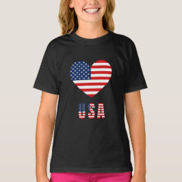 Girl's T - Shirt mit USA Flag Herz Design