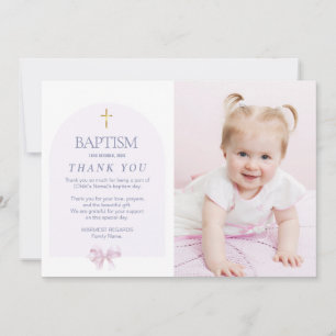 Girls Taufe Danke mit Foto, Pink Bow Thema Einladung
