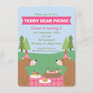 Girls Teddy Bear Picnic Banner Einladung zum Gebur
