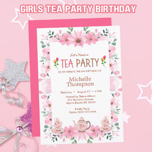 Girls Tee Party 5. Geburtstag Einladung
