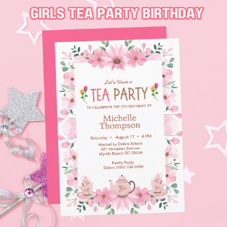 Girls Tee Party 5. Geburtstag Einladung