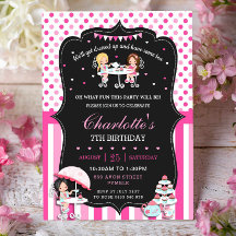 Girls Tee Party Geburtstag Hot Pink Polka Dosen