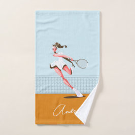 Girl's Tennis Player Cartoon Illustration & Name Handtuch