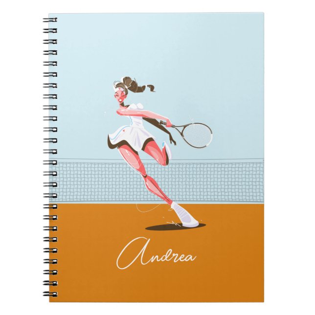 Girl's Tennis Player Cartoon Illustration & Name Notizblock (Vorderseite)