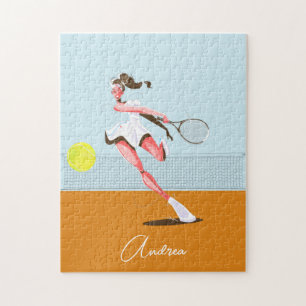 Girl's Tennis Player Cartoon Illustration & Name Puzzle
