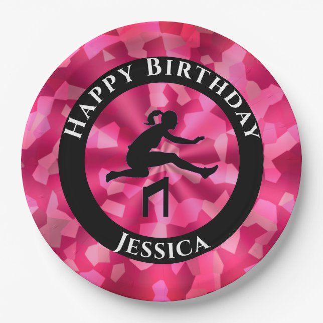 Girls Track & Field Pink Camouflage Pappteller (Vorderseite)